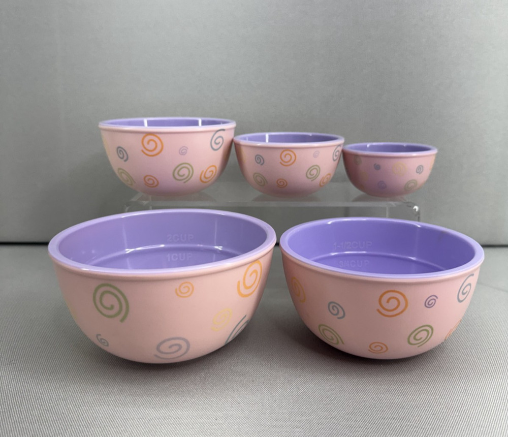 Melamine Nesting Measuring Cups Set of 5 Pink Purple Swirl Kitsch Kitchen